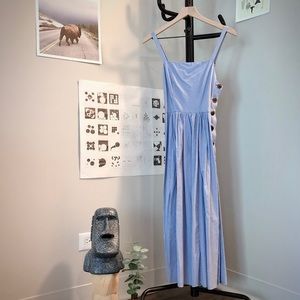 Blue Stripe Lined Midi Dress